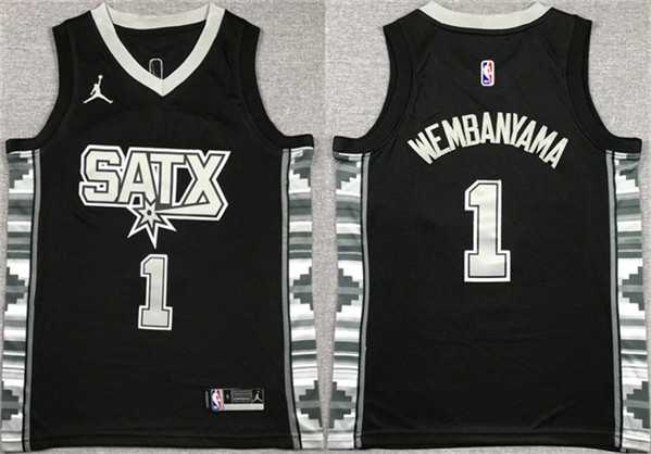 Men%27s San Antonio Spurs #1 Victor Wembanyama Black Statement Edition Stitched Jersey